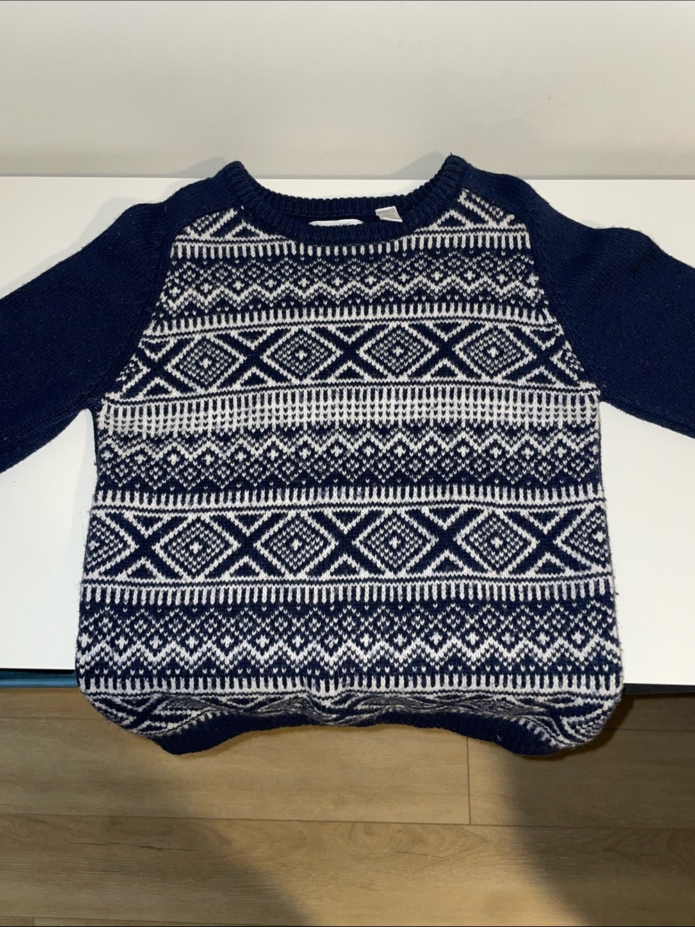 Navy and White Classic Ski Sweater - 100% wool